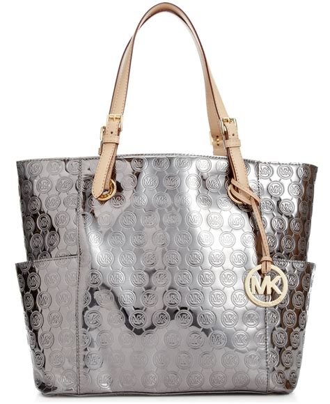 michael kors purse with silver hardware|Michael Kors silver metallic purse.